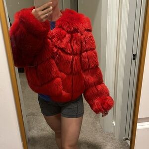 Jakke Red Faux Fur Coat Size Medium Like New